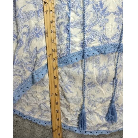 Surf Gypsy Boho Womens Shirt Size Medium Bell Sleeve Paisley Tassel Blue Vintage - Picture 4 of 8